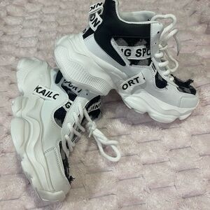 White and Black Trendy Chunky high-Top Sneakers